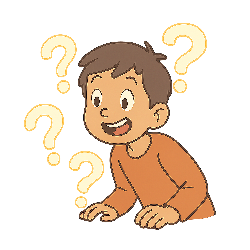 Boy with a question mark around him