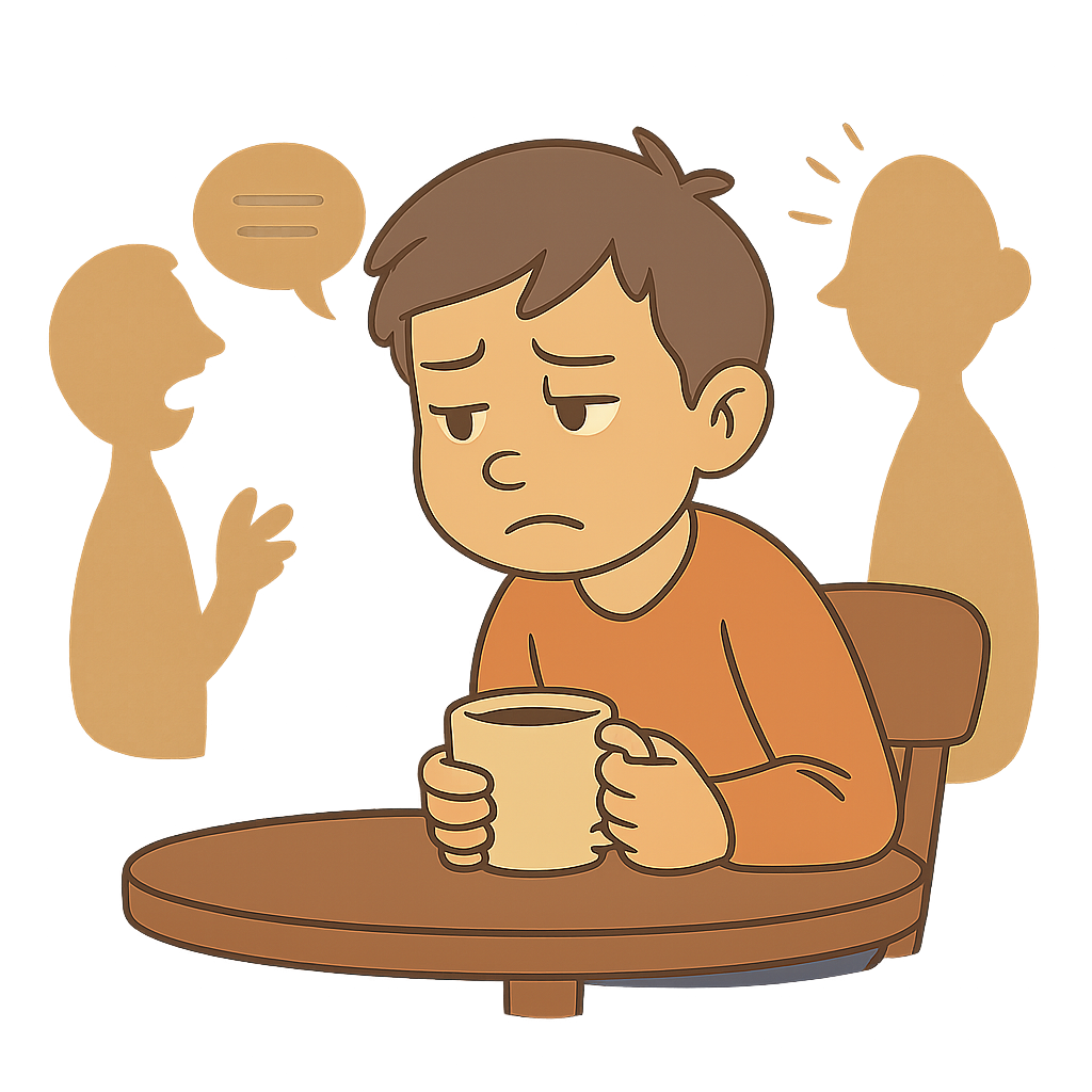 Boy feeling annoyed at a noisy cafe